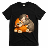 Punch The Monkey Cuddling Stuffed Animal T-Shirt - Black