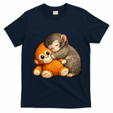 Punch The Monkey Cuddling Stuffed Animal T-Shirt - Navy Blue