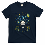 Panda Under Starry Night Sky Cosmic T-Shirt - Navy Blue