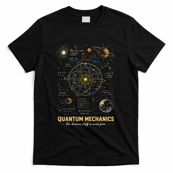 Quantum Mechanics Inspired Cosmic Space Science T-Shirt - Black