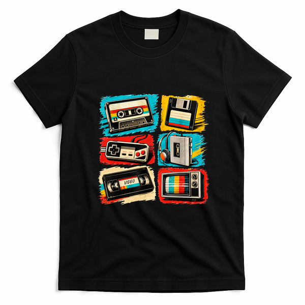 Retro 80s 90s Cassette Tapes Graphic Funny Vintage Outfit T-Shirt - Black