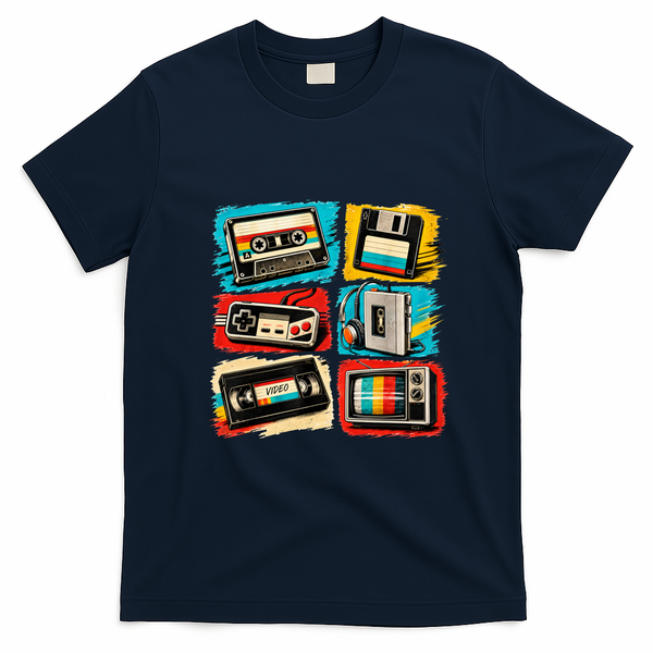 Retro 80s 90s Cassette Tapes Graphic Funny Vintage Outfit T-Shirt - Navy Blue