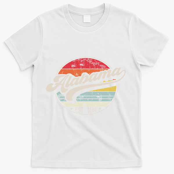 Retro Alabama Home State Al Cool 70s Style Sunset T-Shirt - White