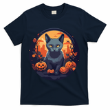 Russian Blue Cat Halloween Pumpkin Love Cats T-Shirt - Navy