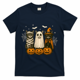 Retro Black Cat Witch Scary Halloween Pumpkin Spooky T-Shirt - Navy