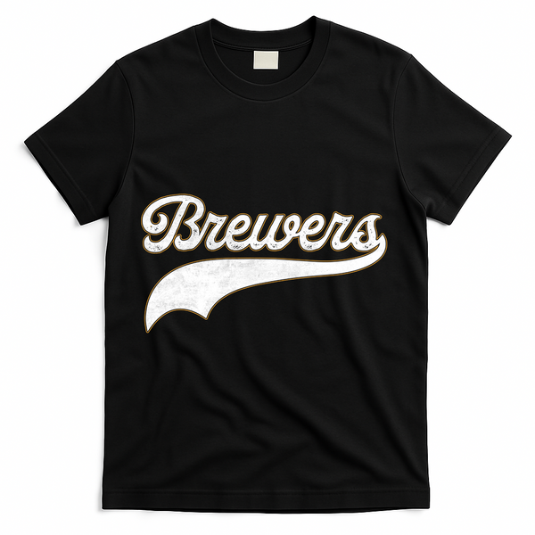 Retro Brewers Sports Fan Varsity Team Name T-Shirt - Black