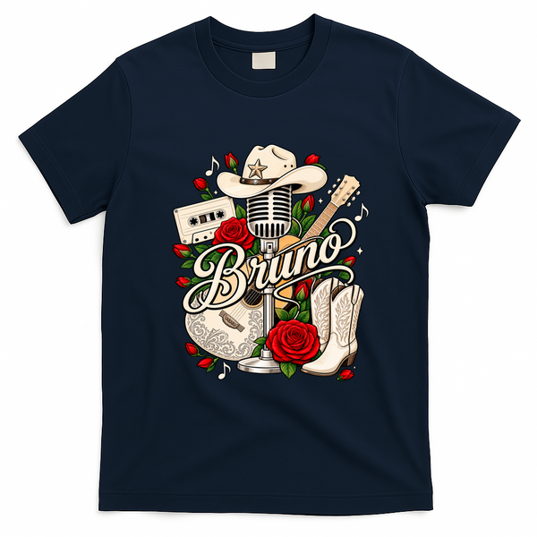 Retro Bruno Vintage Classic 70's 80's Music Concert T-Shirt - Navy Blue