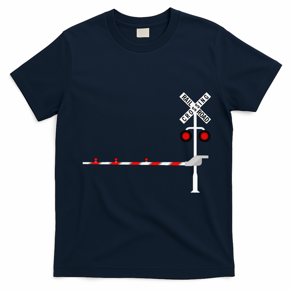 Railroad Crossing Barrier Sign Halloween Costume DIY Funny T-Shirt - Navy Blue