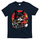 Retro Cat Classic Car Vintage Neon Art T-Shirt - Navy Blue