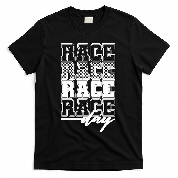 Race Day Checkered Racing Family Matching Fan T-Shirt - Black