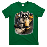 Raccoon Drinking Iced Coffee T-Shirt - Irish Green