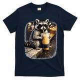 Raccoon Drinking Iced Coffee T-Shirt - Navy Blue