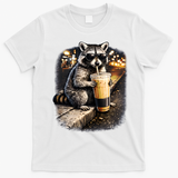 Raccoon Drinking Iced Coffee T-Shirt - White