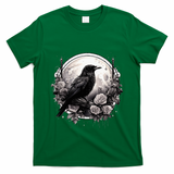 Raven Full Moon Gothic Witchy Crow Roses Mystical T-Shirt - Green