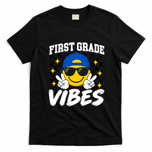 Retro First Vibes Back To School 1st Grade T-Shirt - Black