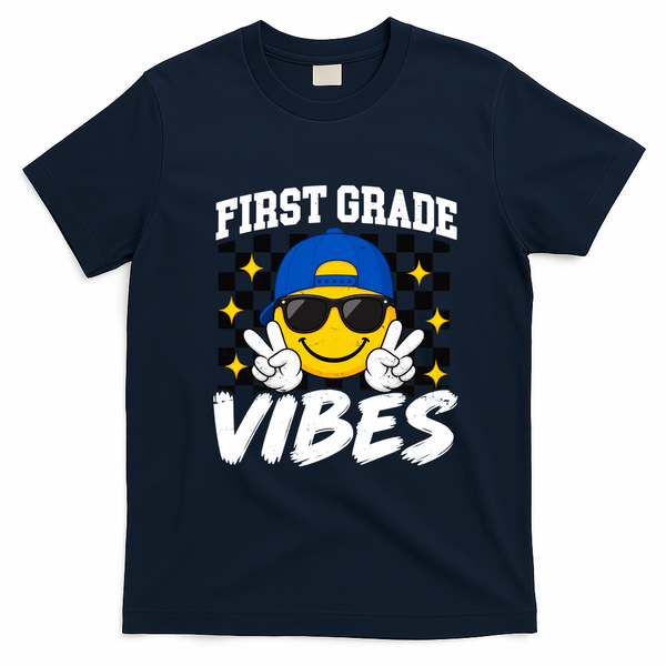 Retro First Vibes Back To School 1st Grade T-Shirt - Navy Blue