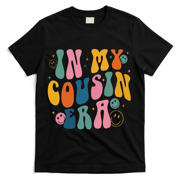 Retro Groovy In My Cousin Era, Funny Cool Cousin T-Shirt - Black
