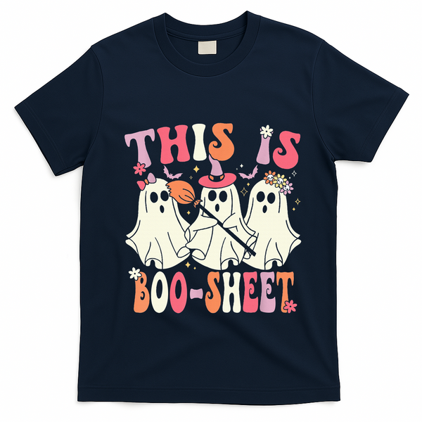Retro Groovy This Is Some Boo Sheet Halloween Ghost Funny T-Shirt - Navy Blue