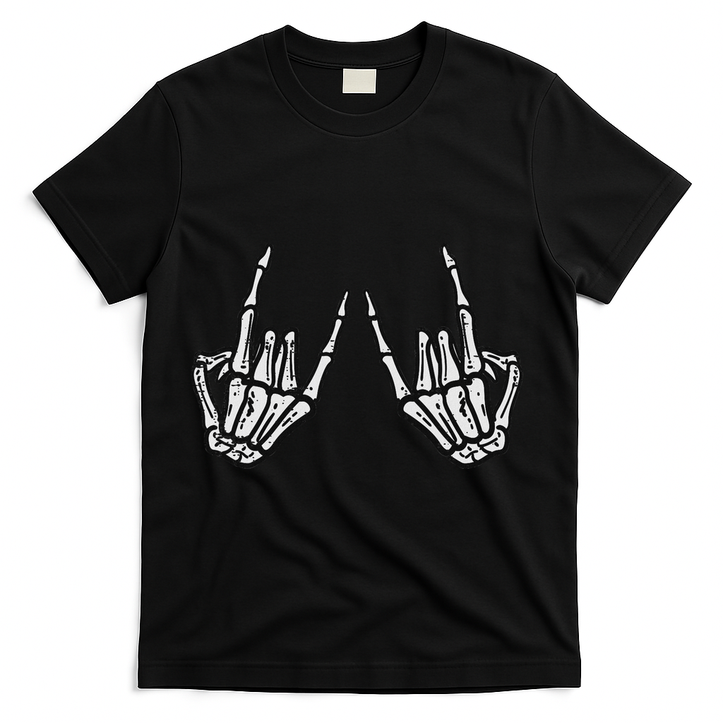 Rocker Hand Sign Rock Skeleton Retro Halloween Women T-Shirt - Black