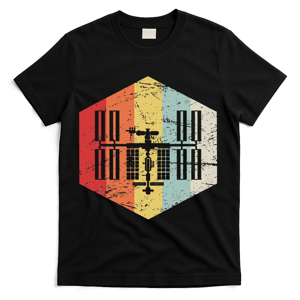 Retro International Space Station T-Shirt - Black