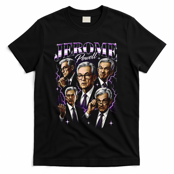 Retro Jerome Powell 90s Fan The Fed Merch T-Shirt - Black