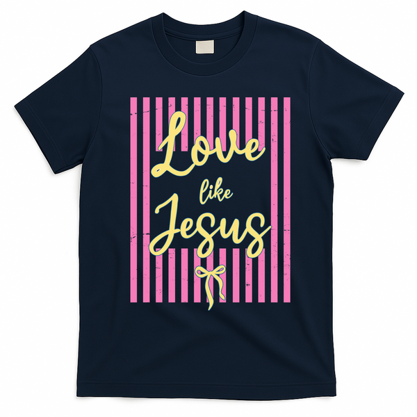 Retro Love Like Jesus Striped  T-Shirt - Navy Blue