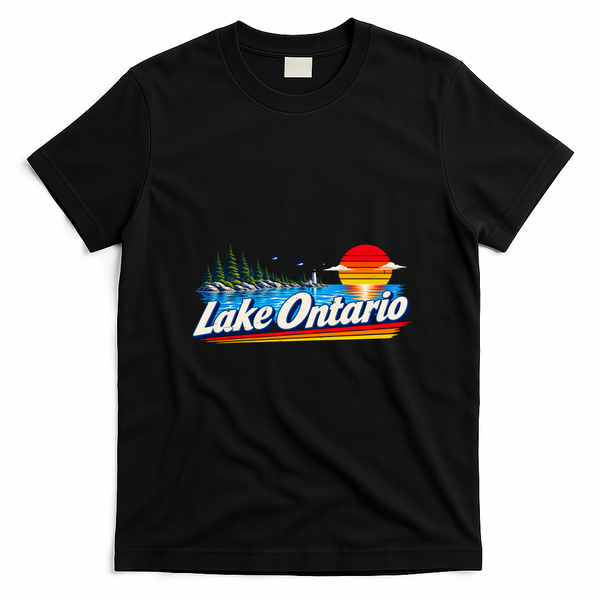 Retro Lake Ontario Sunset T-Shirt - Black