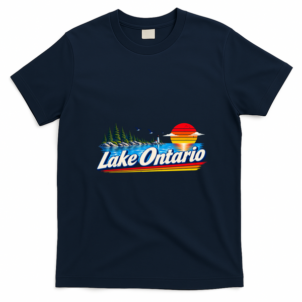 Retro Lake Ontario Sunset T-Shirt - Navy Blue