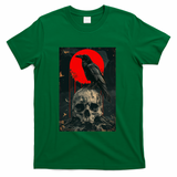 Red Moon Black Gothic Raven Skull Graphic Black Crow T-Shirt - Green