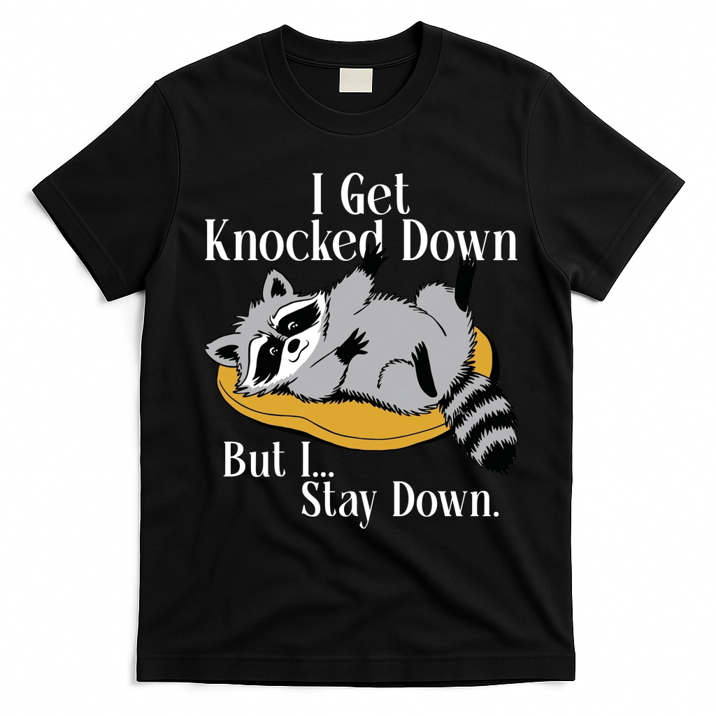 Raccoon Meme I Get Knocked Down But I Stay Down T-Shirt - Black