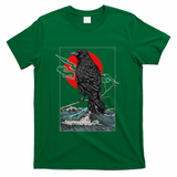 Red Moon Raven Graphic Black Crow T-Shirt - Green