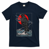 Red Moon Raven Graphic Black Crow T-Shirt - Navy