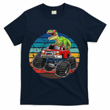 Retro Monster Truck Dinosaur Vintage Sunset Gift For T-Shirt - Navy