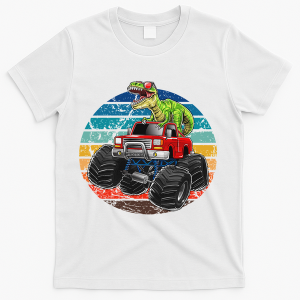Retro Monster Truck Dinosaur Vintage Sunset Gift For T-Shirt - White