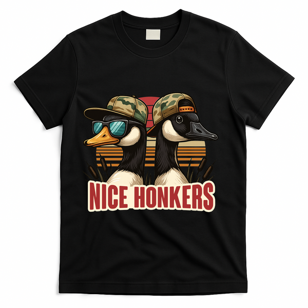 Retro Nice Honkers Fathers Day Duck Hunting T-Shirt - Black
