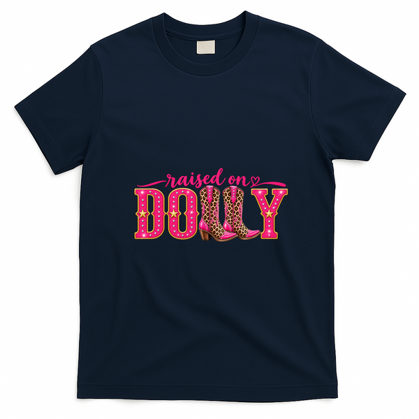 Raised On Dolly Cowgirl Fan T-Shirt - Navy Blue