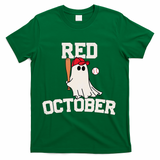 Red October Halloween Ghost Playing Baseball T-Shirt - Green