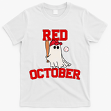 Red October Halloween Ghost Playing Baseball T-Shirt - White