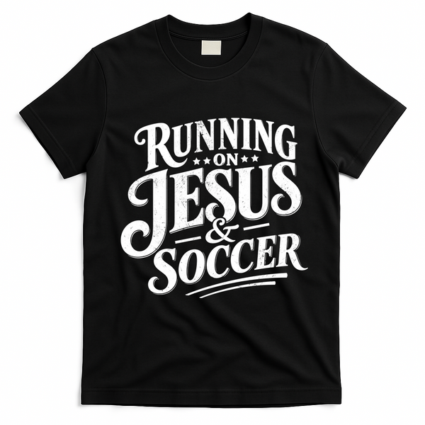 Running On Jesus And Soccer T-Shirt - Black