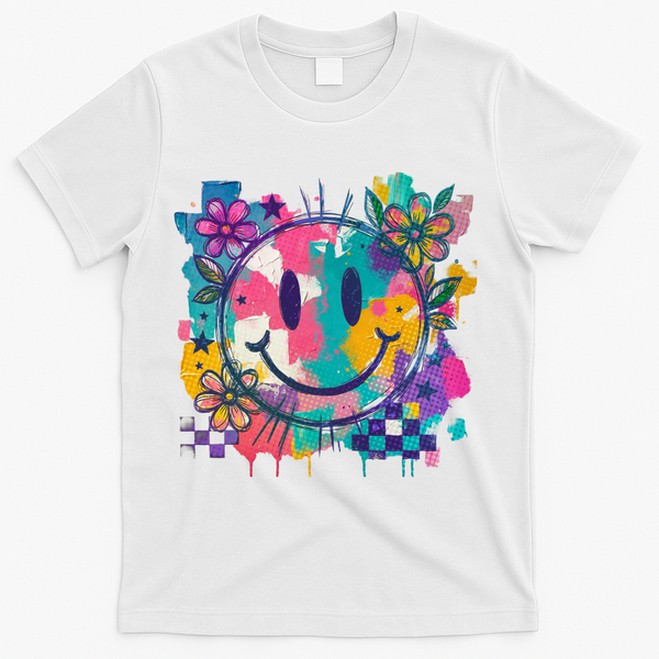Retro Painted Smiley Emoji T-Shirt - White
