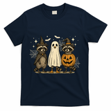 Retro Raccoon Witch Scary Halloween Pumpkin  T-Shirt - Navy