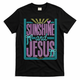 Retro Sunshine And Jesus Faith Striped Summer T-Shirt - Black