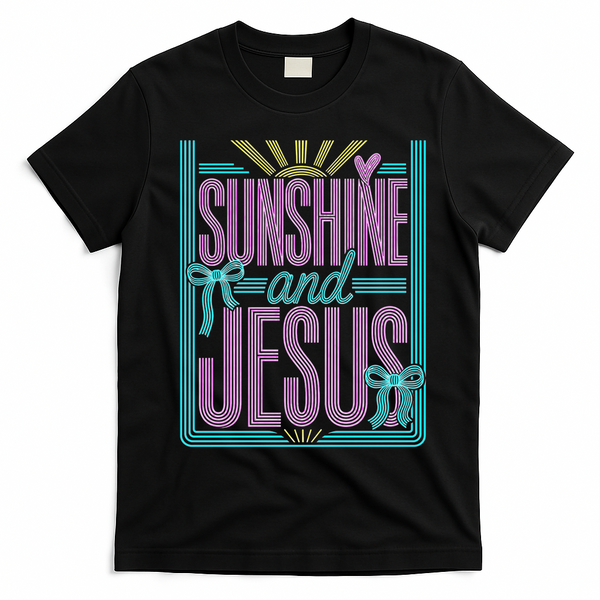 Retro Sunshine And Jesus Faith Striped Summer T-Shirt - Black