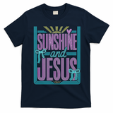 Retro Sunshine And Jesus Faith Striped Summer T-Shirt - Navy Blue