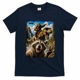 Raccoon Selfie Bigfoot T-Rex Dinosaur UFO Funny Gift T-Shirt - Navy Blue