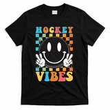 Retro Smiley Emoji Hockey Vibes T-Shirt - Black