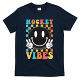 Retro Smiley Emoji Hockey Vibes T-Shirt - Navy