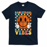Retro Smiley Emoji Basketball Vibes T-Shirt - Navy