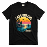 Retro Sunset Great Lakes Lake Ontario EST 1615 T-Shirt - Black