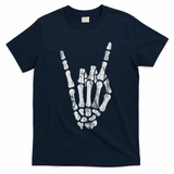 Rock Skeleton Hand Rock N Roll Metal Distressed Halloween T-Shirt - Navy
